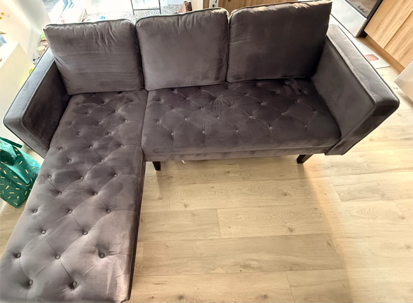 Grey Velvet Sectional Sofa - photo 3