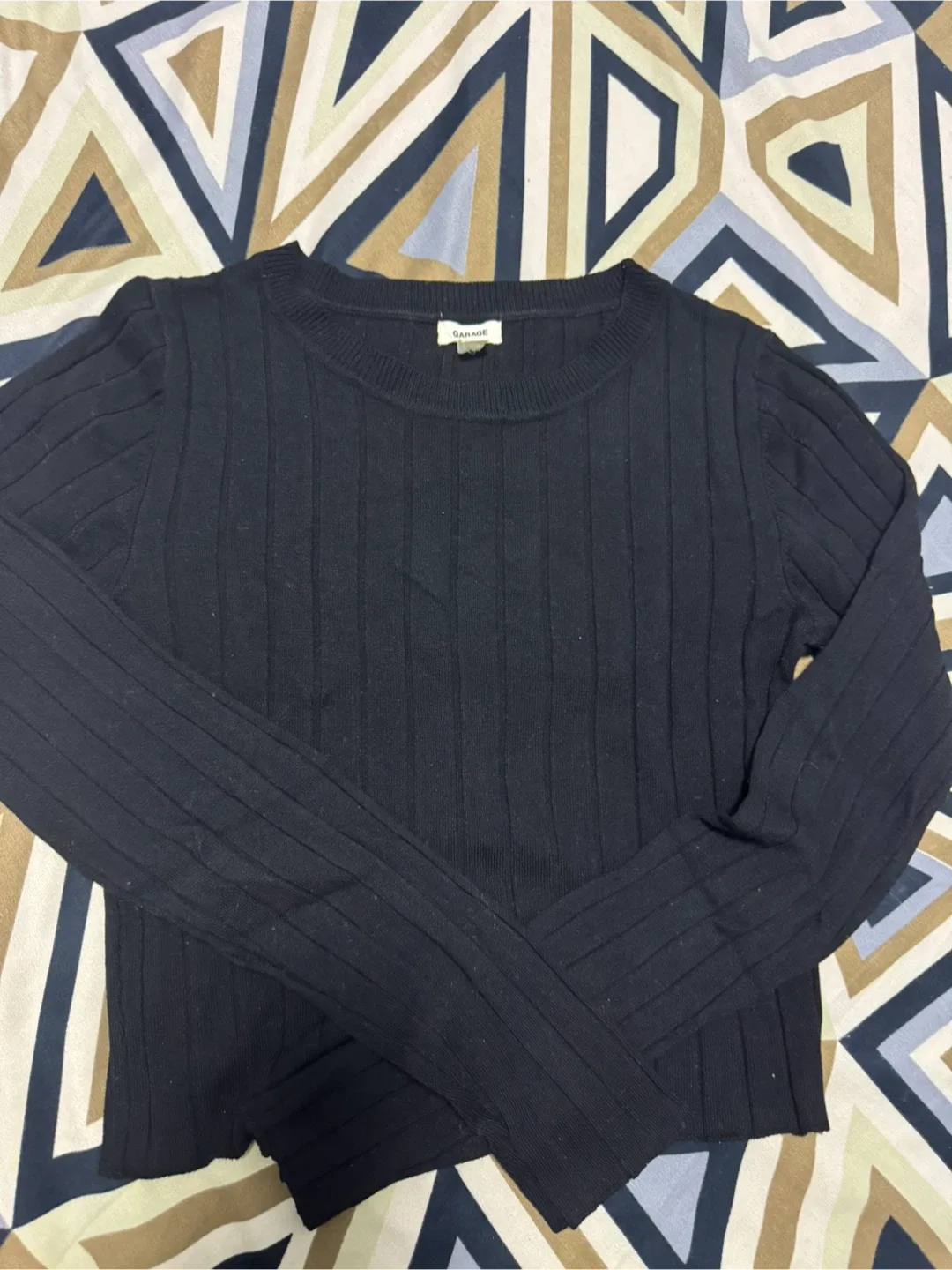 Garage Black Long Sleeve Ribbed Top thumbnail