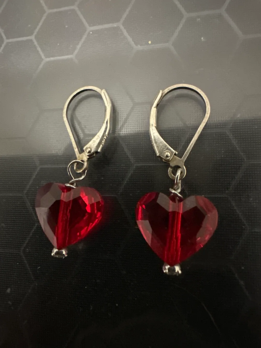Red Heart Drop Earrings 925 thumbnail