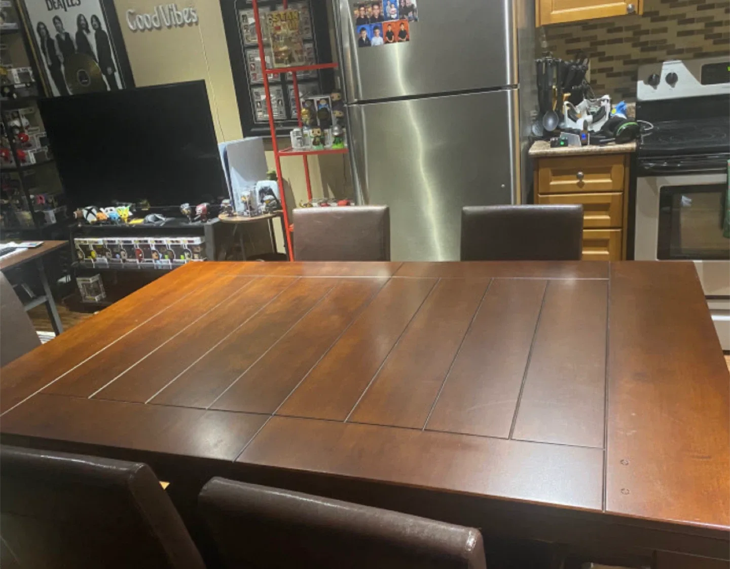 Brown Wooden Dining Table with Chairs thumbnail