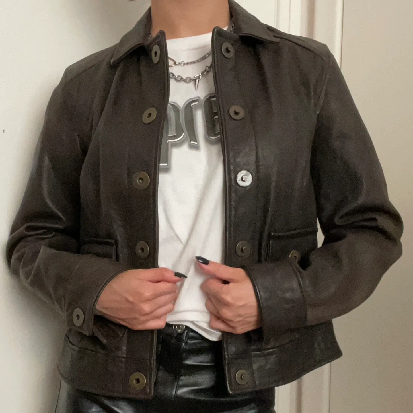 Made in Italy Brown Italian Collar Leather Jacket image indicator(3)