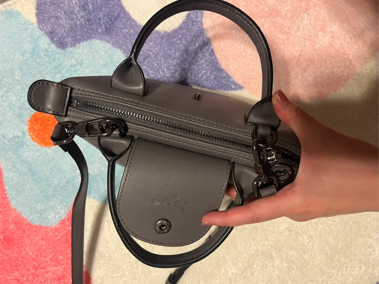 Mini Leather Top Handle Bag - Grey image indicator(6)