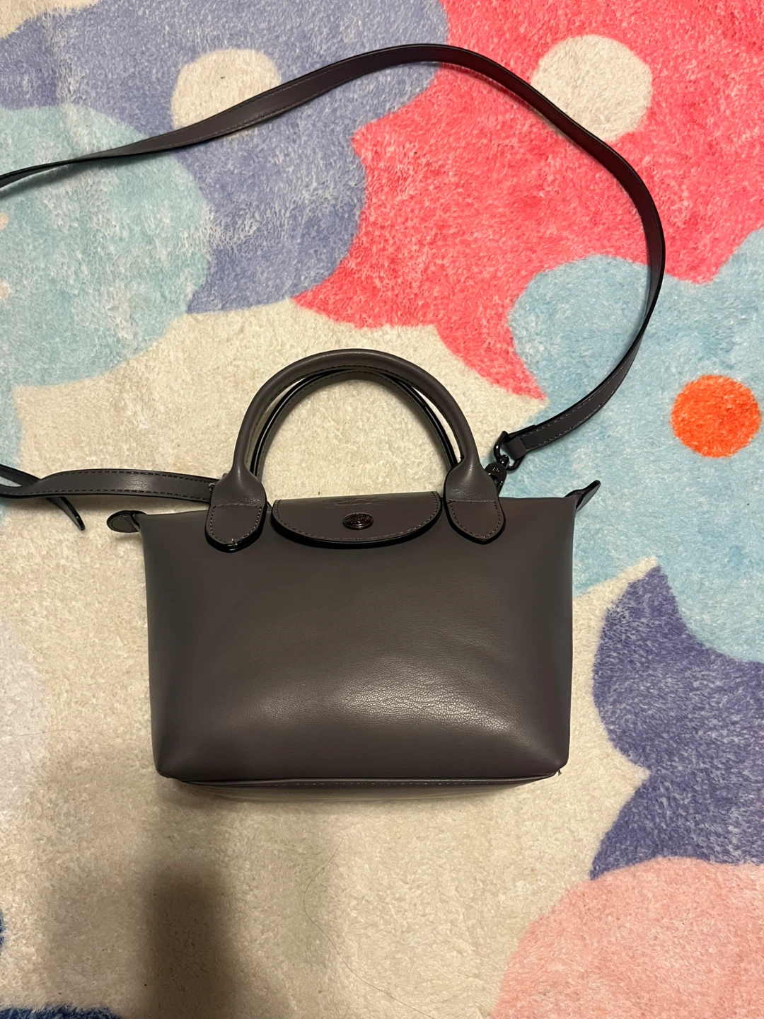 Mini Leather Top Handle Bag - Grey
