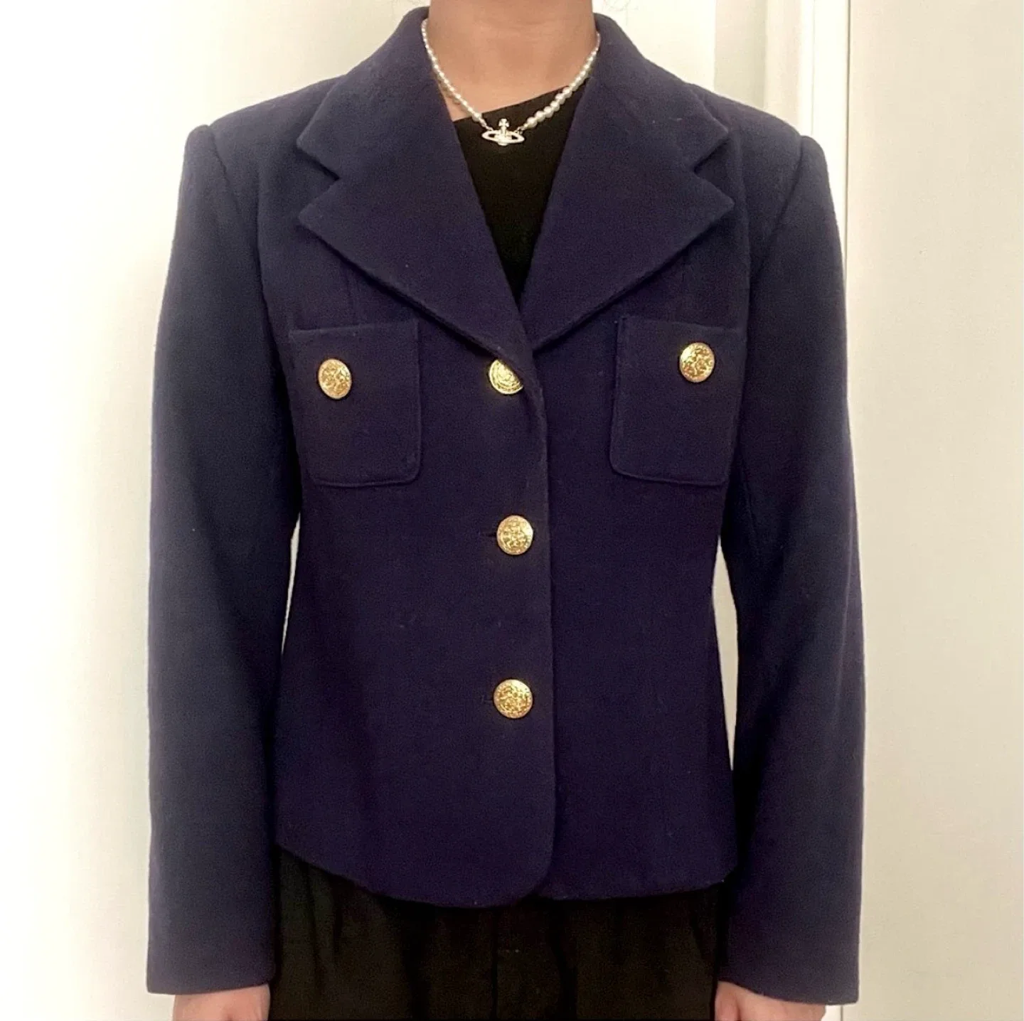 Vintage Wool Gold Button Royal Purple Blazer thumbnail