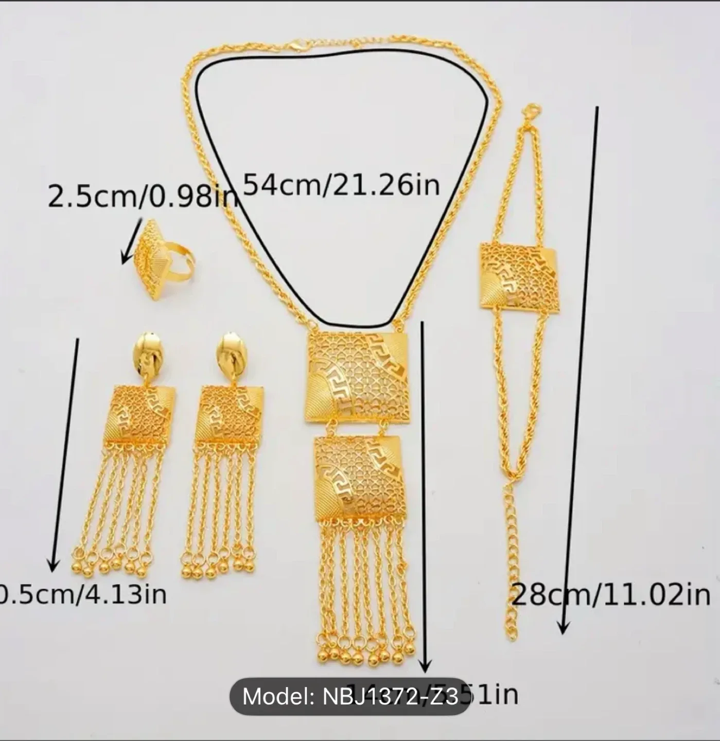 Gold Jewelry Set - Necklace, Bracelet, Earrings, Ring image indicator(2)