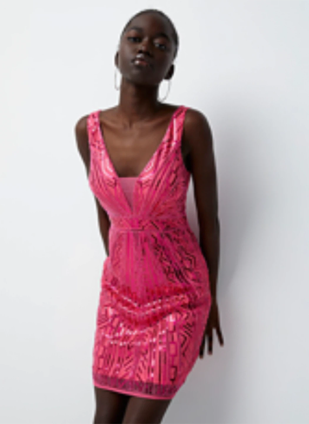 Stunning Fuchsia sequins plunging neckline dress