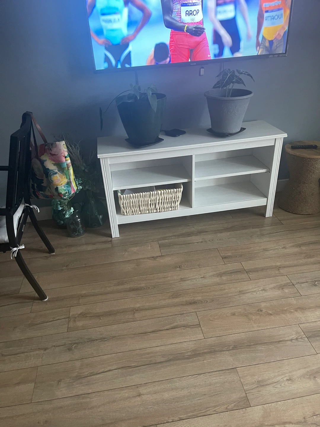 White TV Stand with Shelves