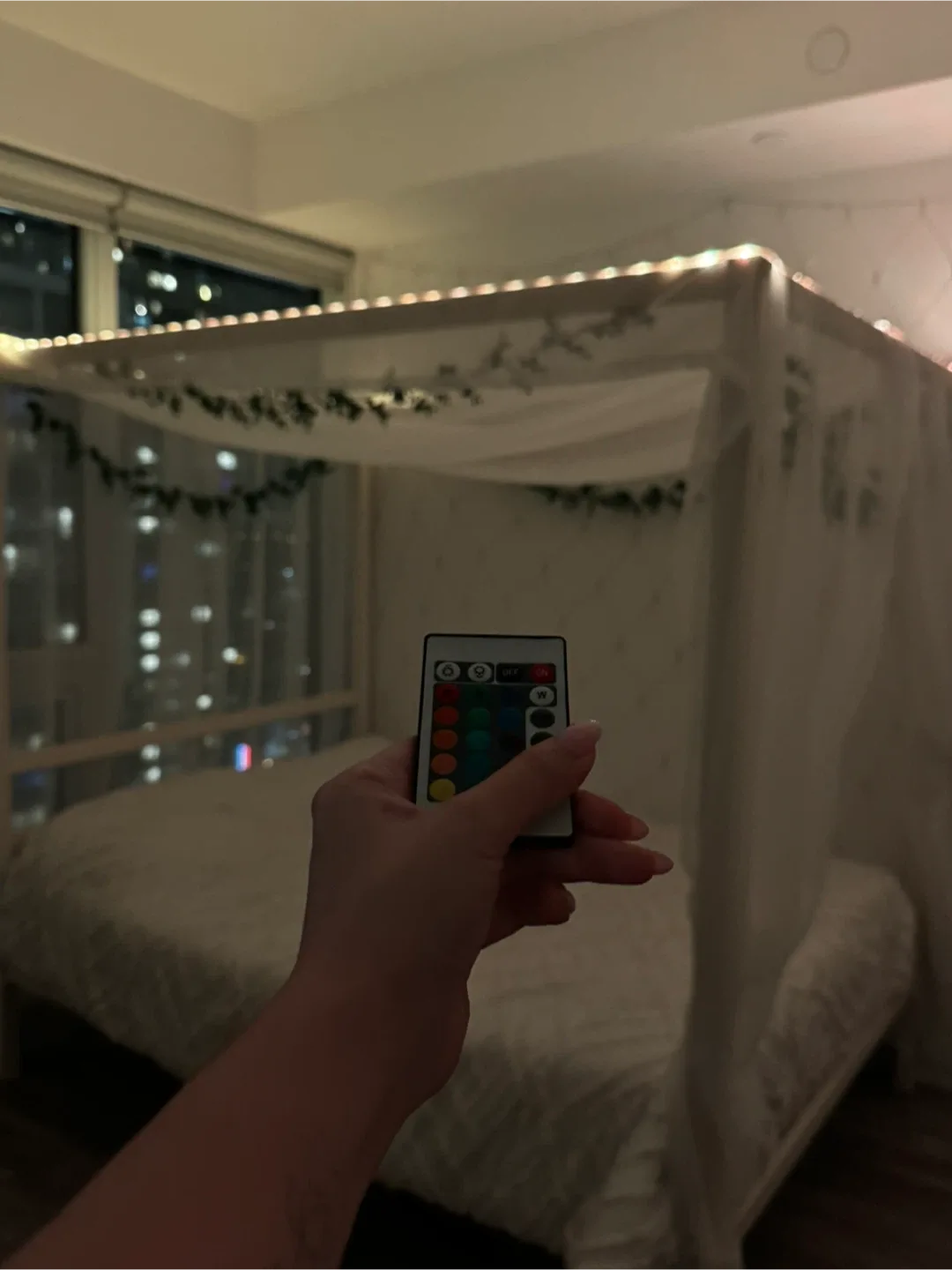 Canopy Bed Frame with LED Strip + 2 Canopies + Green Decor thumbnail