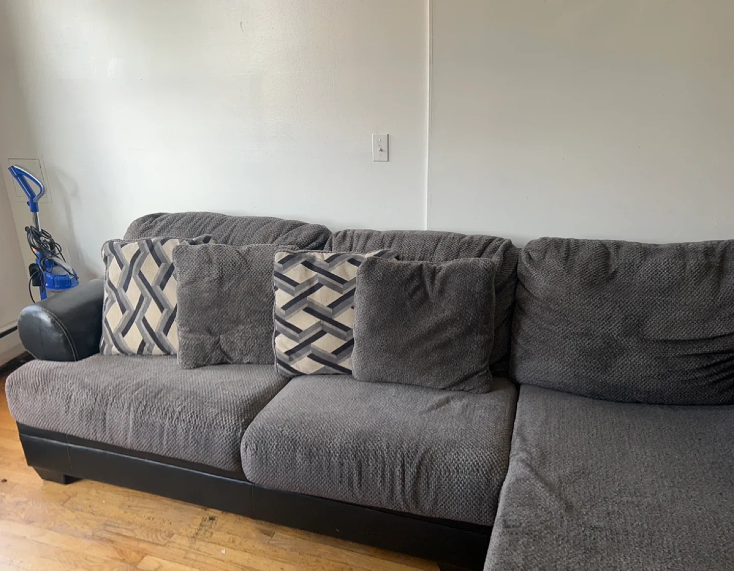 Gray Sectional Sofa with Pillows thumbnail