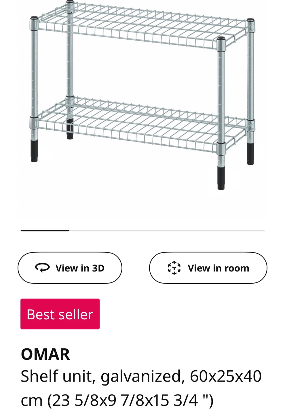 IKEA OMAR Shelf Unit, Galvanized, 60x25x40 cm