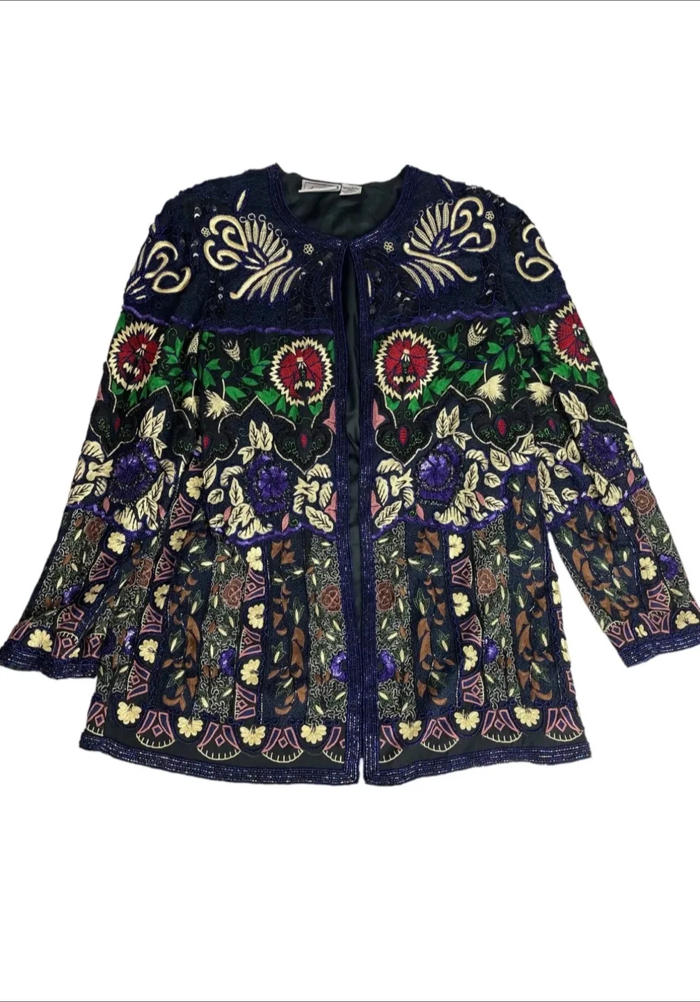 Vintage Judith Ann Beaded & Embroidered Silk Jacket Sz Small thumbnail