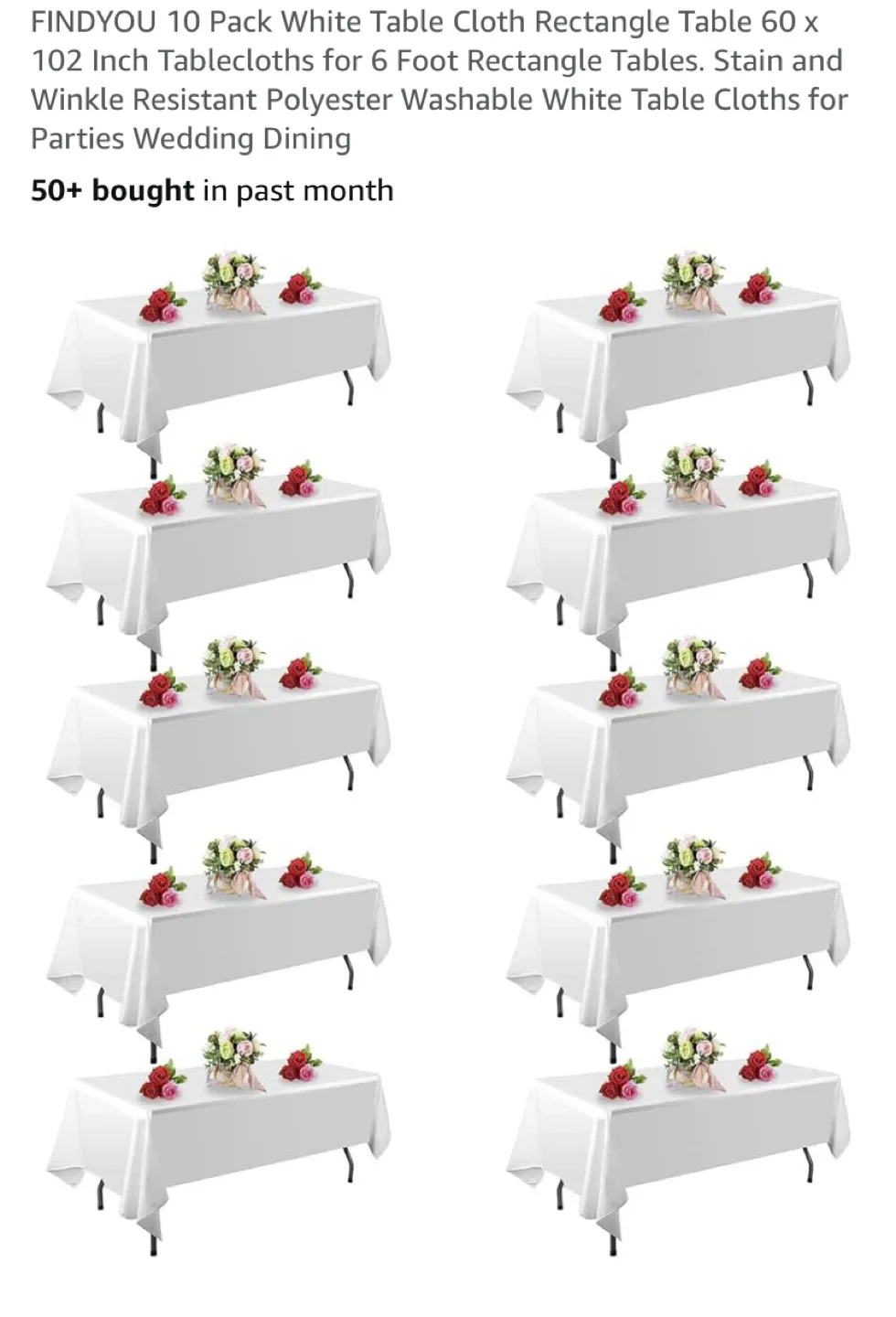 10 Pack White Tablecloths 60x102” for 6 Foot Rectangle Tables thumbnail