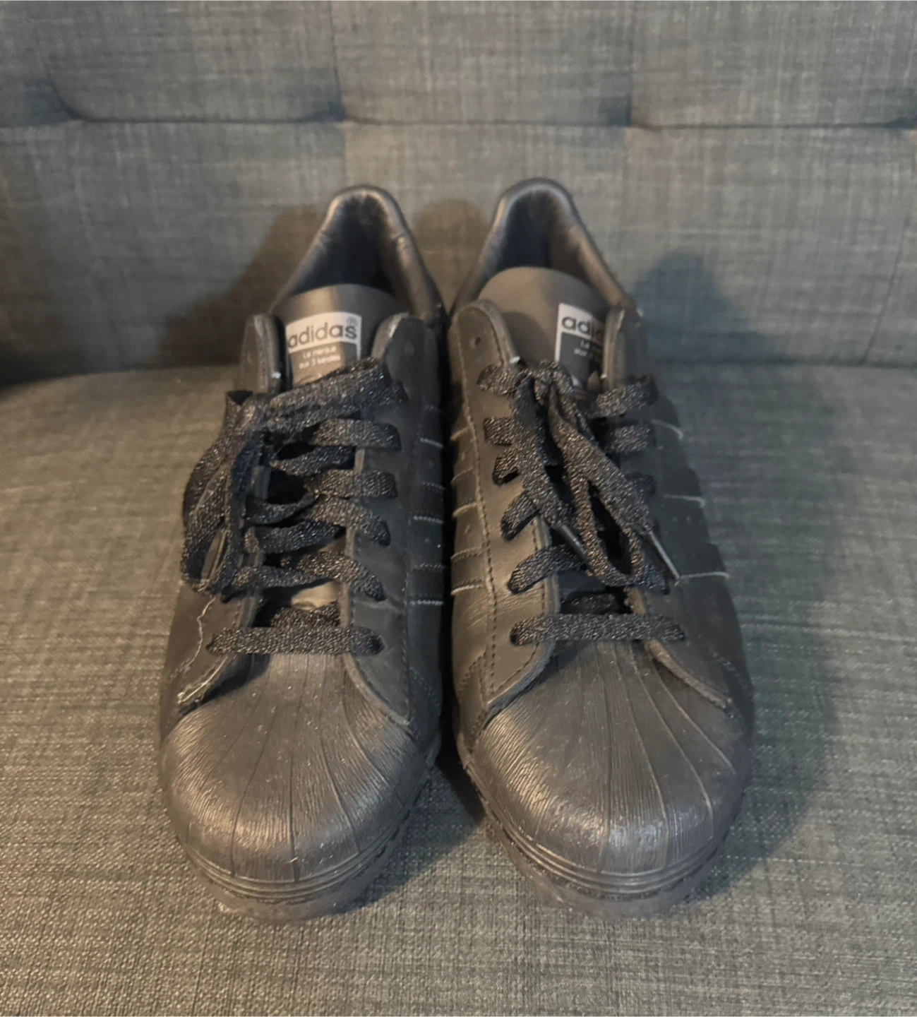 Adidas Superstar Black Leather Size 11.5 - photo 2