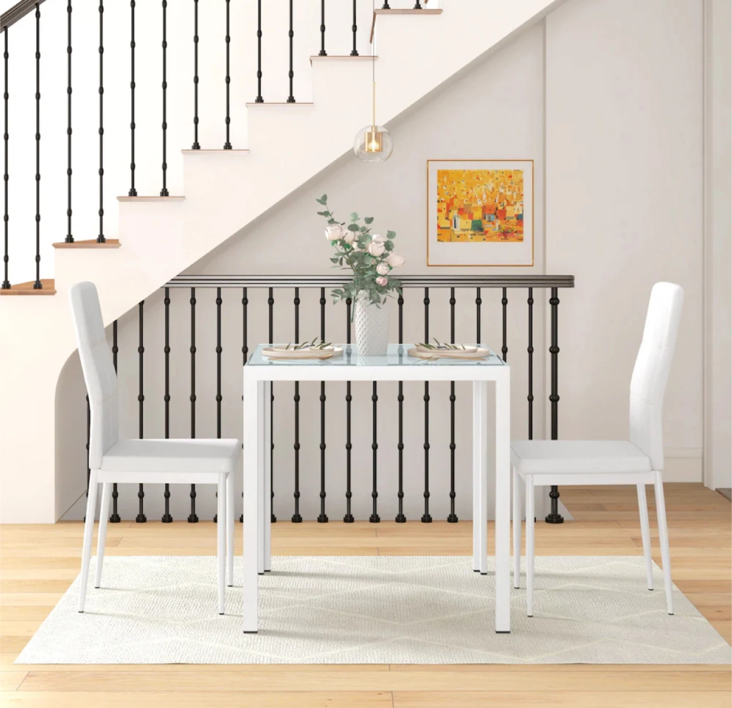New Modern Dining Table Set with 2 Chairs - White