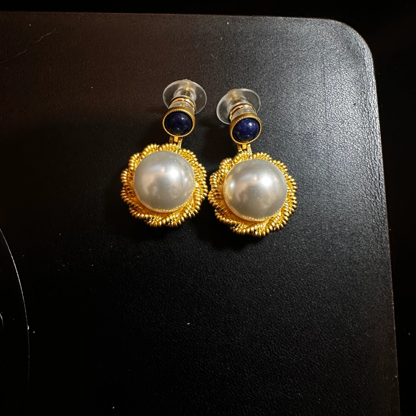 Pearl Drop Earrings - Gold & Blue