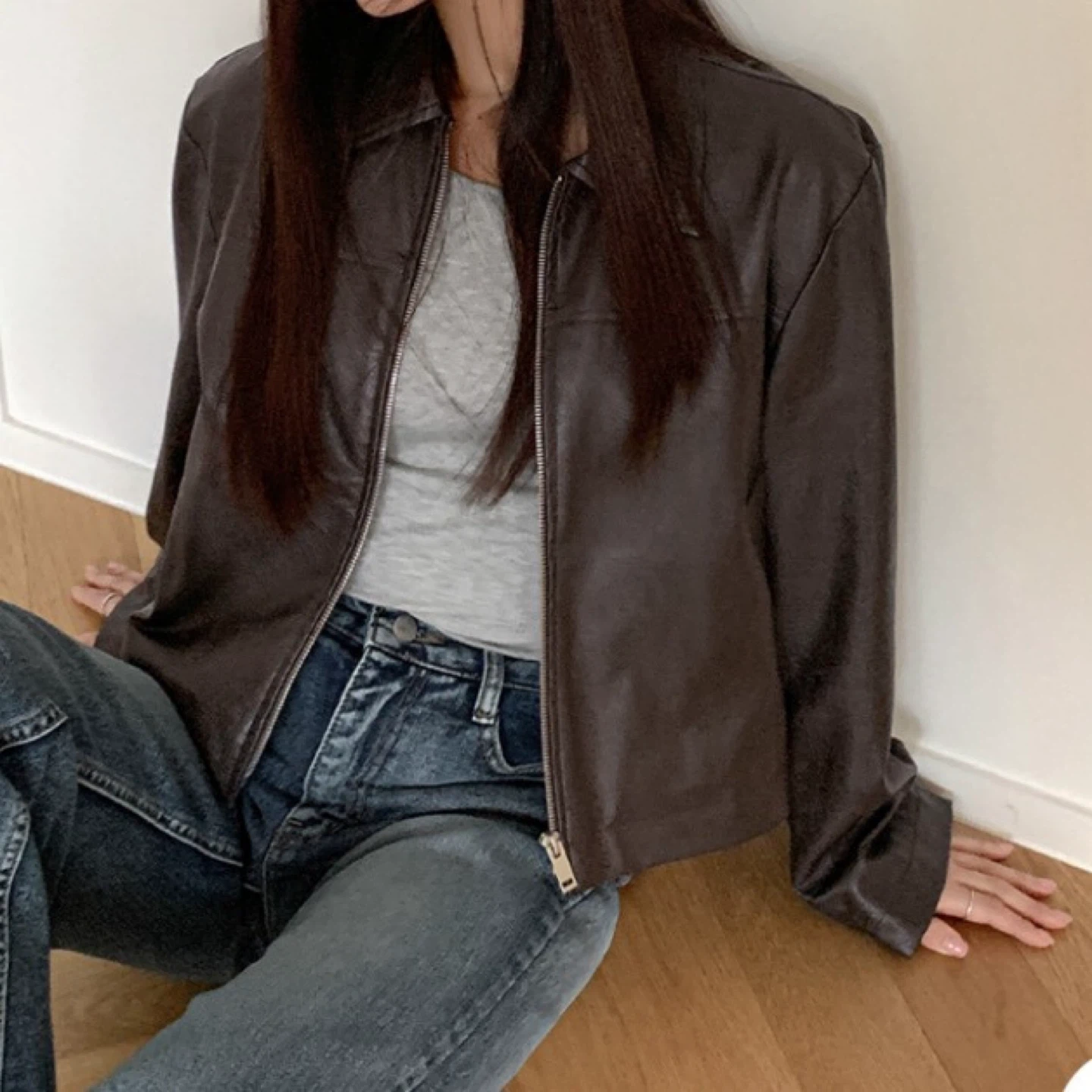 Brown Leather Jacket - Size L