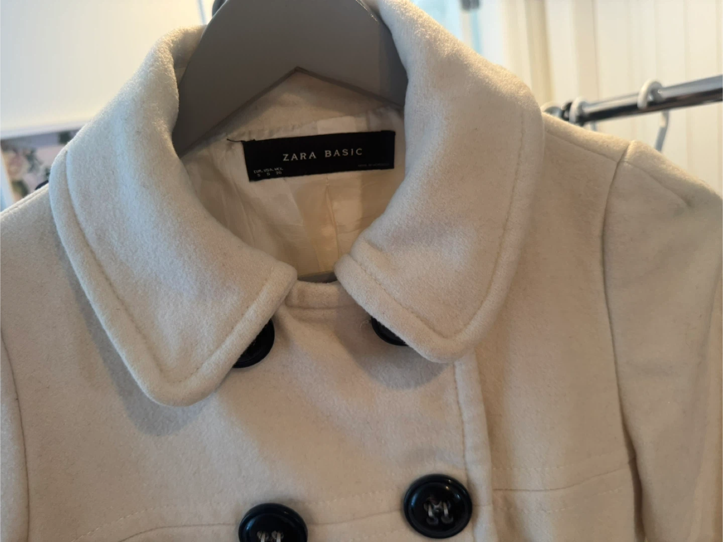 Zara Basic Cream Wool Blend Pea Coat - photo 2