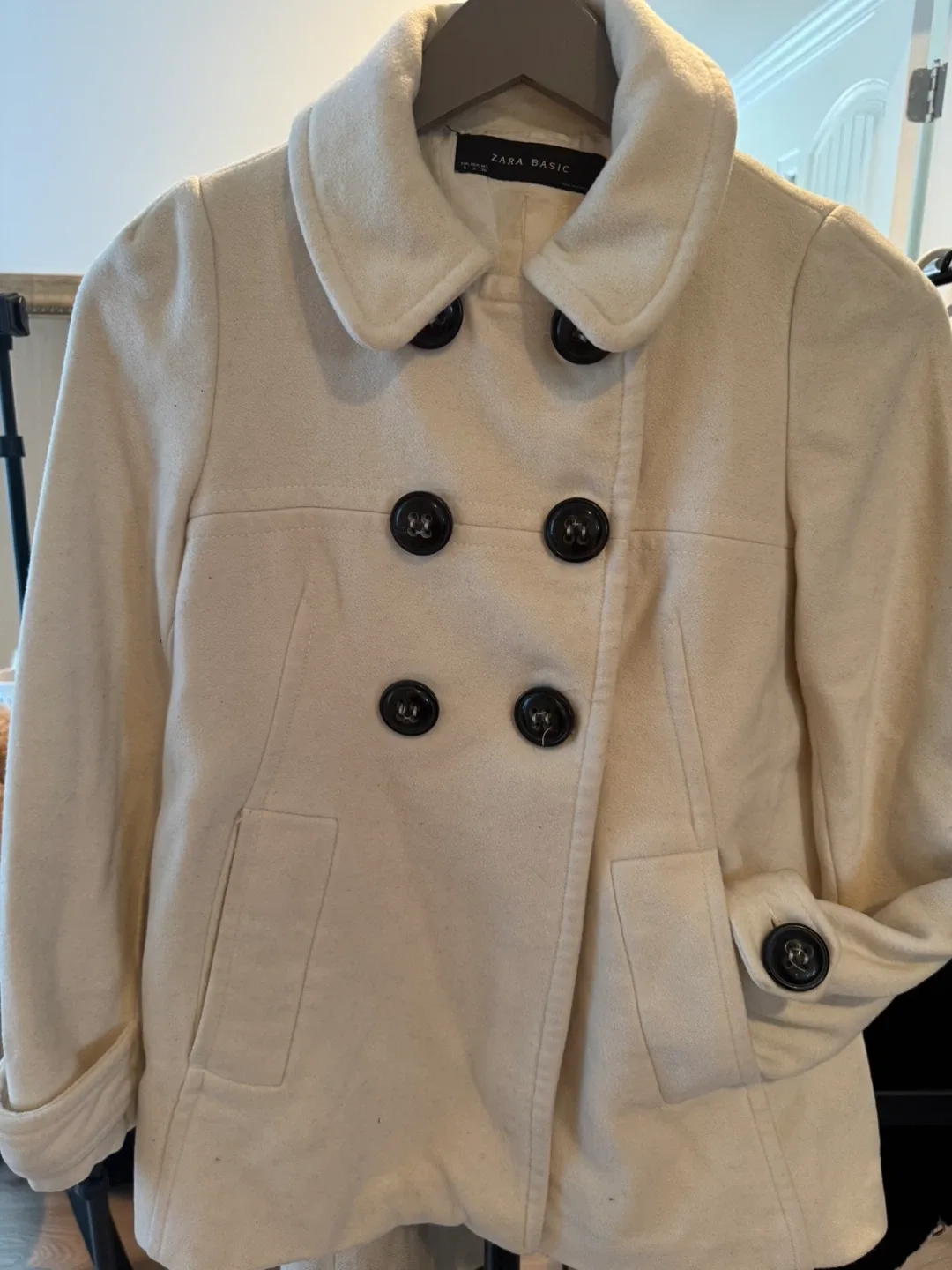 Zara Basic Cream Wool Blend Pea Coat thumbnail