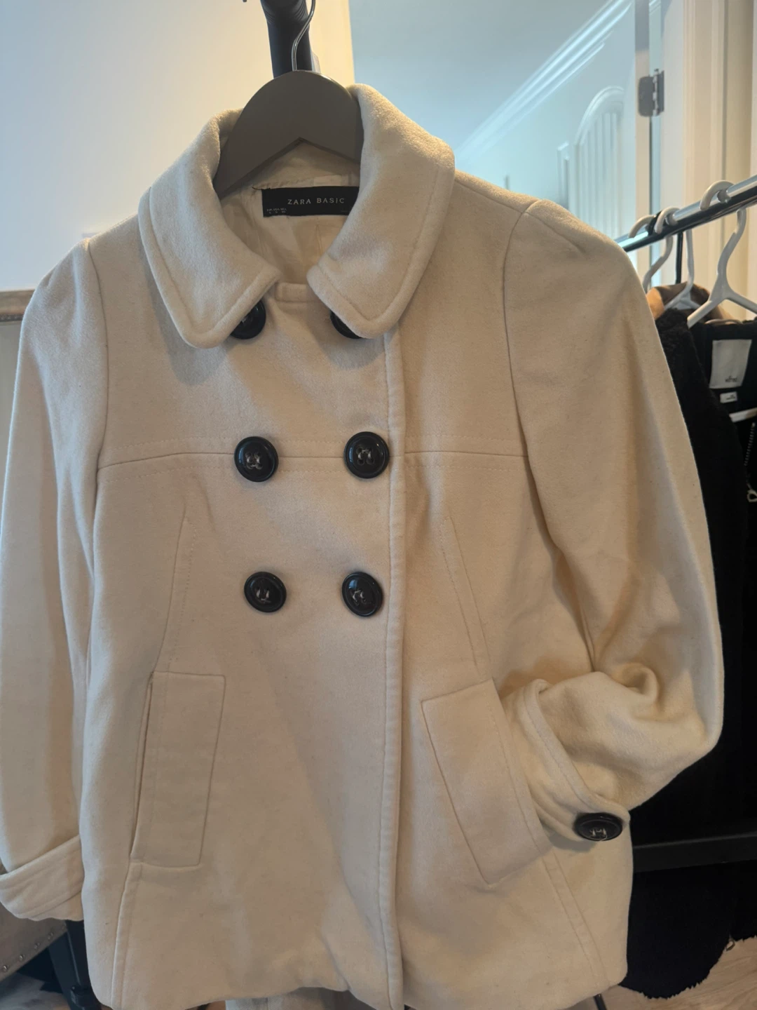 Zara Basic Cream Wool Blend Pea Coat - photo 3