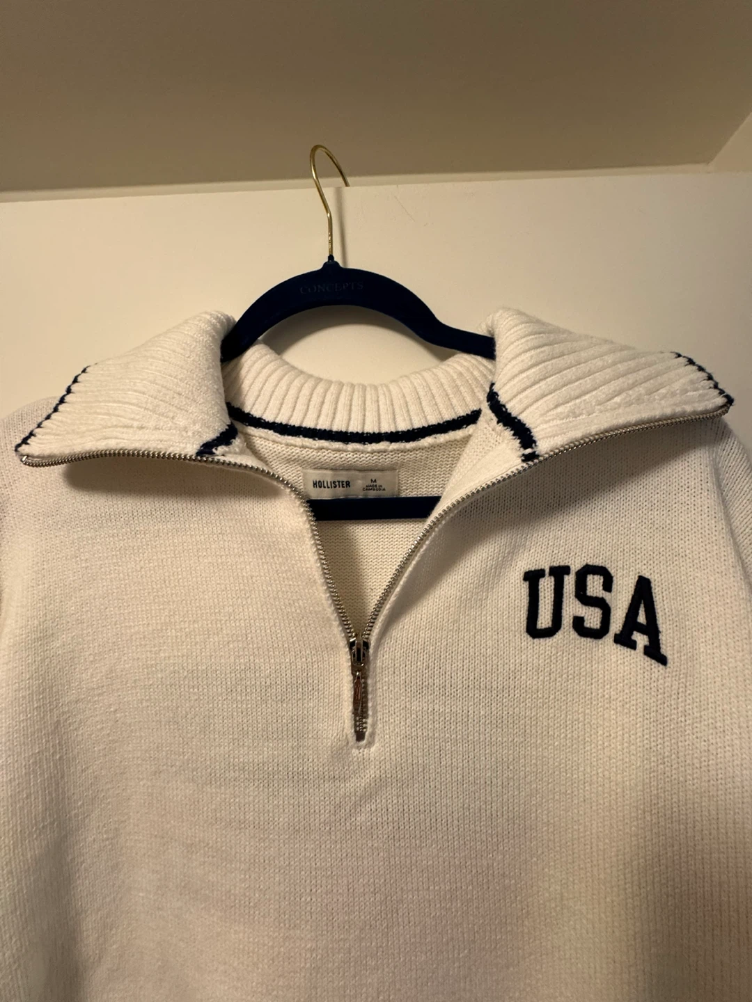 Hollister Cream USA Quarter Zip Sweater - Medium - photo 4
