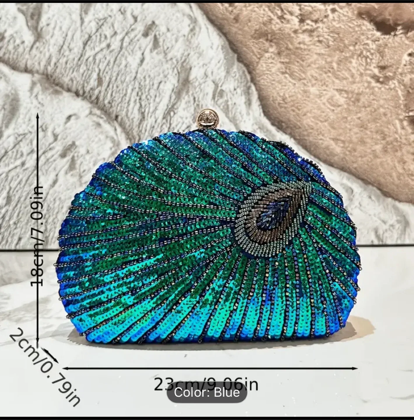 Blue Sequin Peacock Clutch image indicator(2)