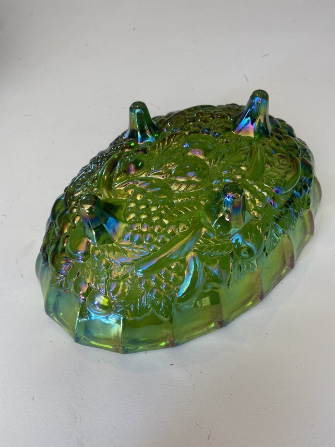Vintage Green Carnival Glass Footed Bowl - photo 4