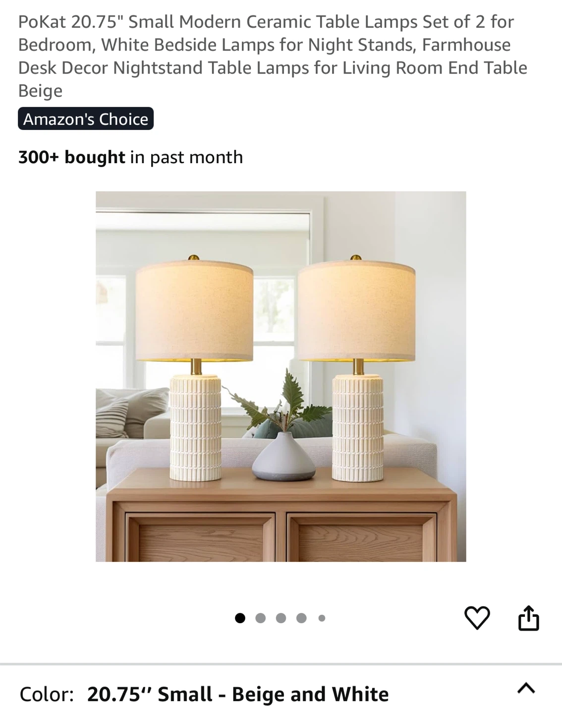 PoKat Small Modern Ceramic Table Lamp - Beige/White