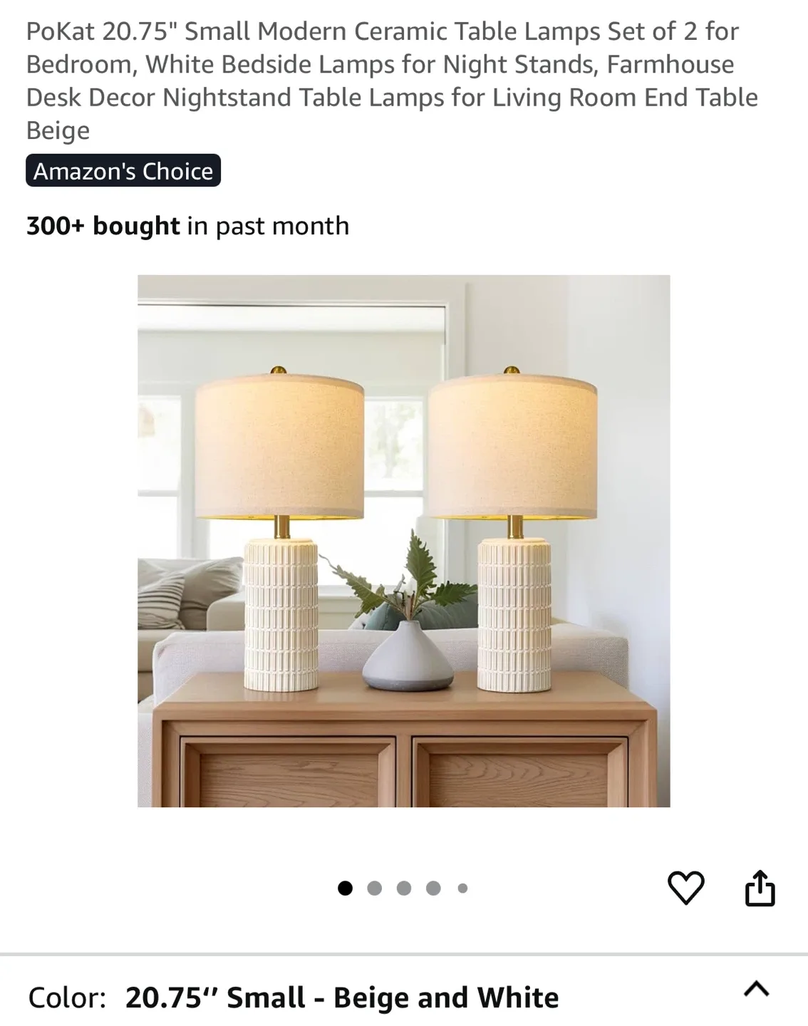 PoKat Small Modern Ceramic Table Lamp - Beige/White thumbnail