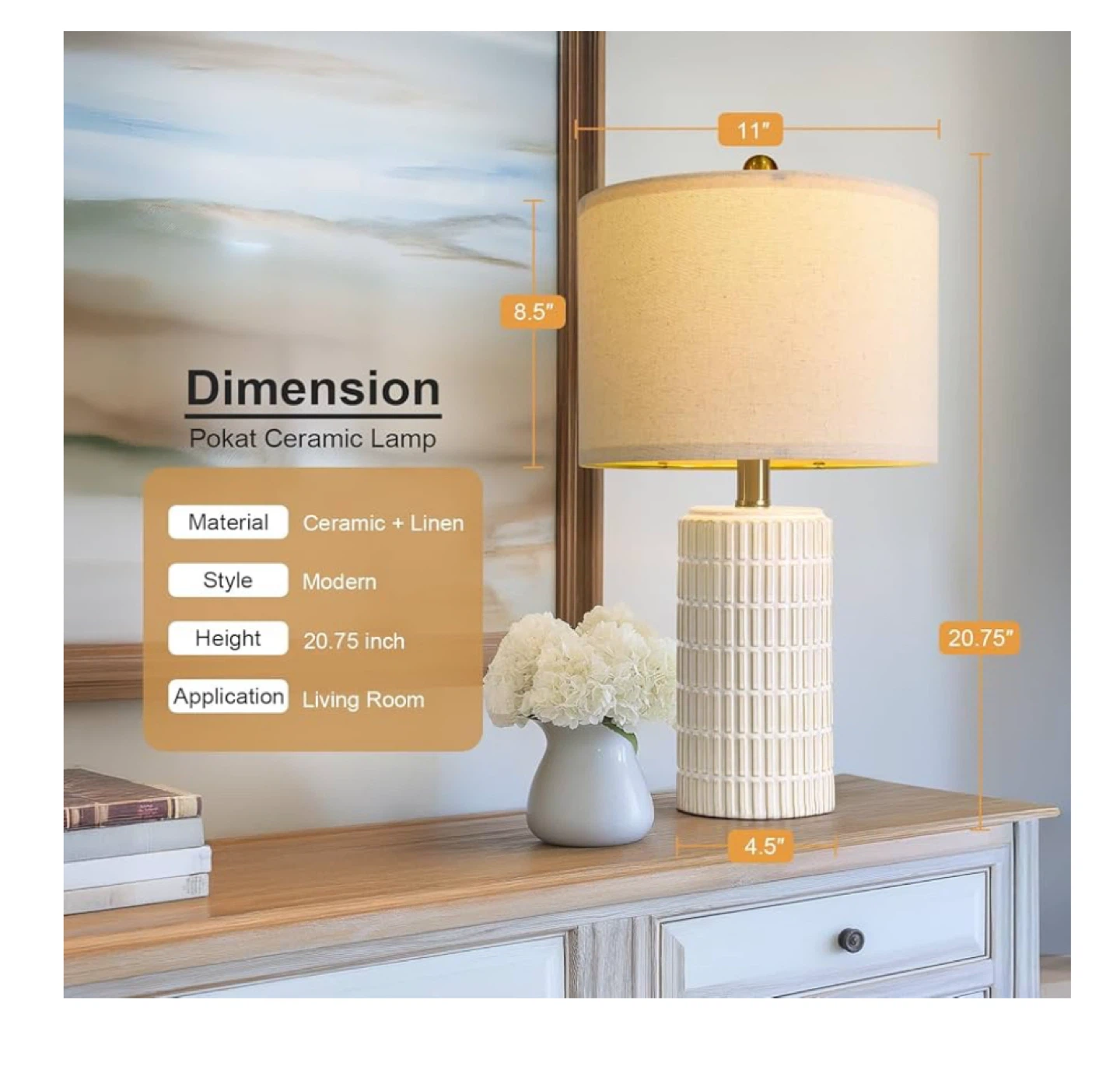 PoKat Small Modern Ceramic Table Lamp - Beige/White - photo 3