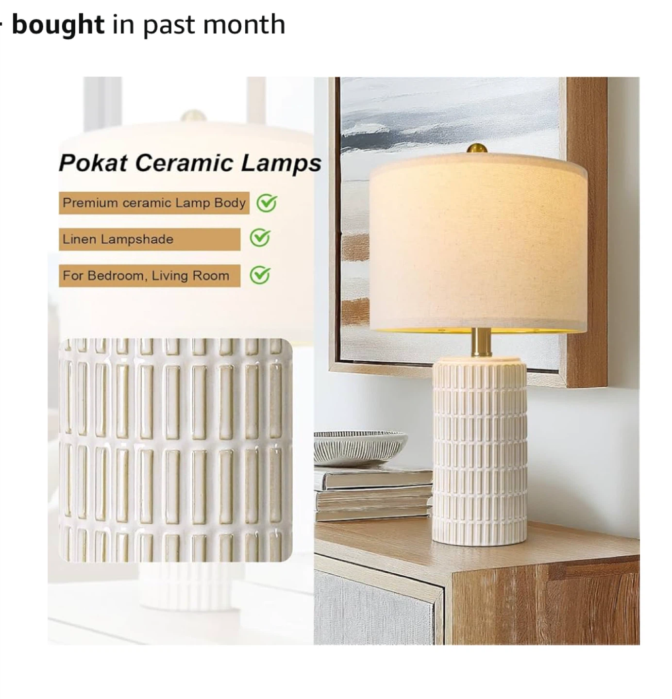 PoKat Small Modern Ceramic Table Lamp - Beige/White - photo 5