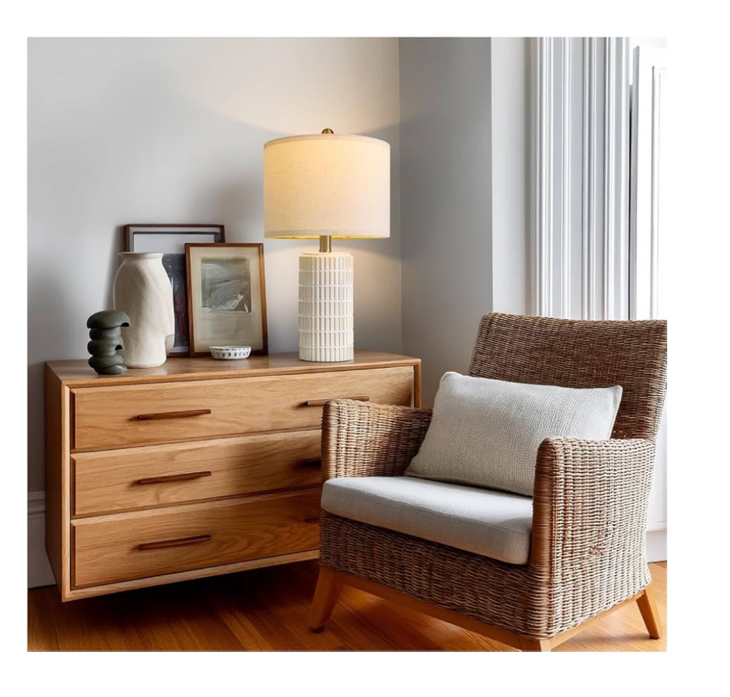 PoKat Small Modern Ceramic Table Lamp - Beige/White - photo 4