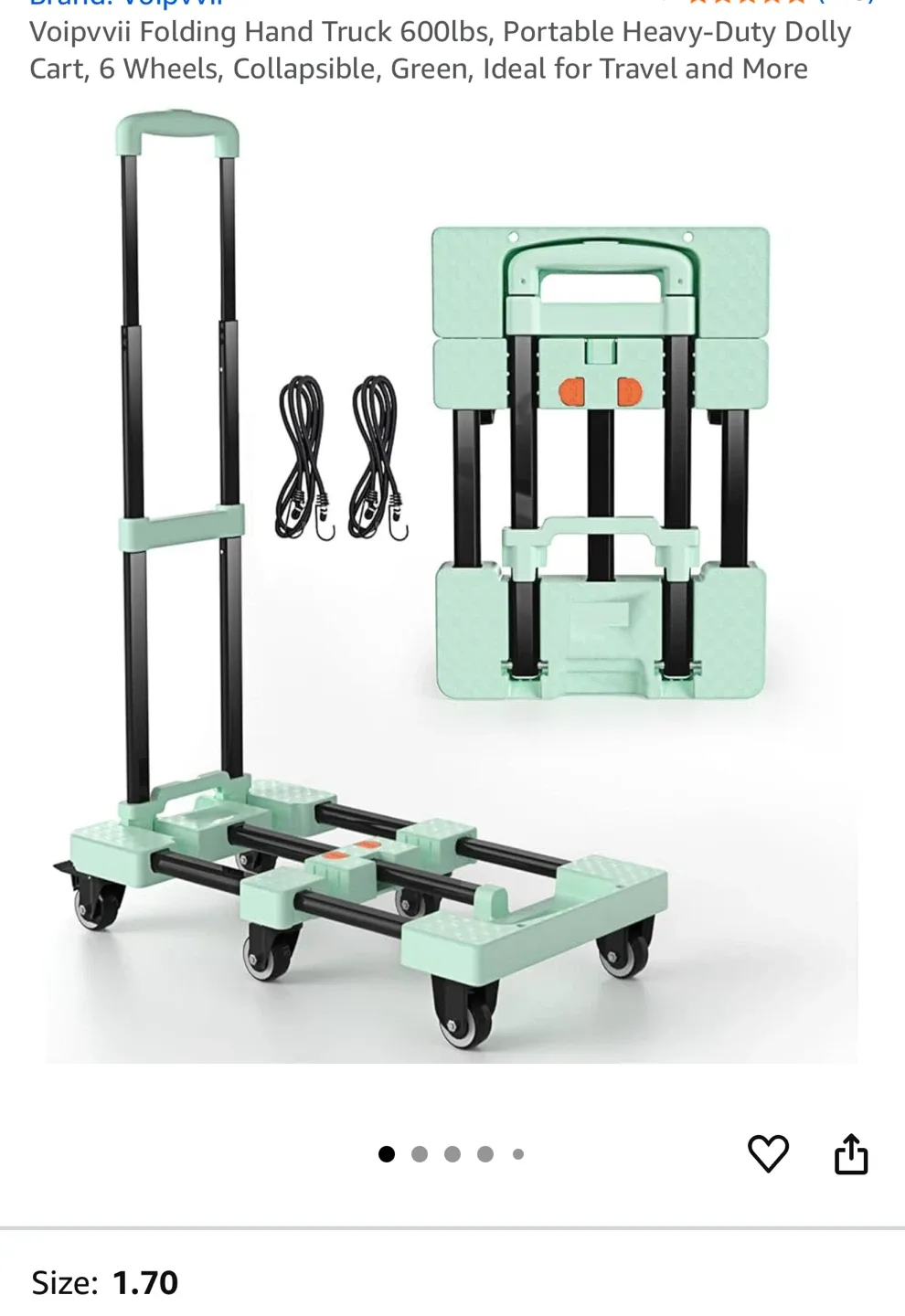 Voipvvii Folding Hand Truck Dolly Cart - Green thumbnail