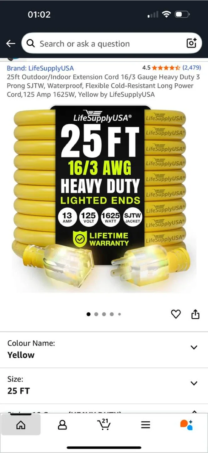 25 ft Heavy Duty Extension Cords – 16/3 SJTW (Lighted Ends) thumbnail