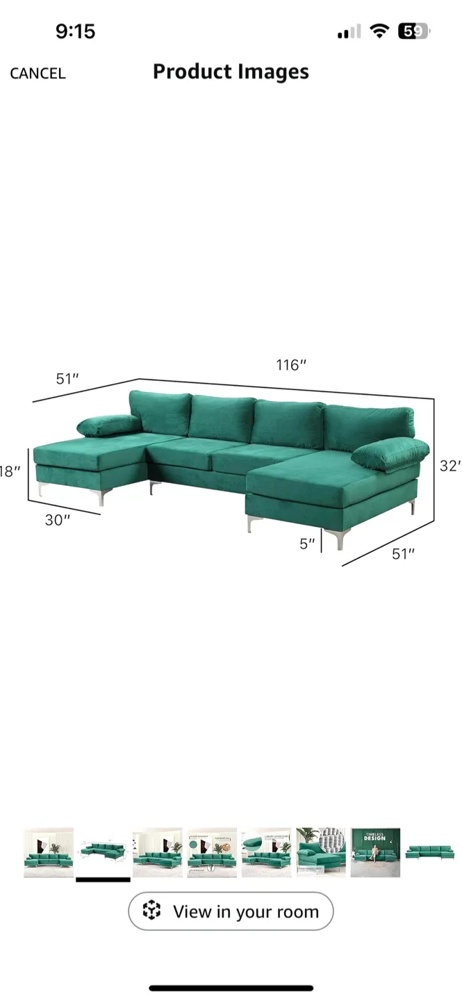 Green Velvet Sectional Sofa Couch image indicator(4)