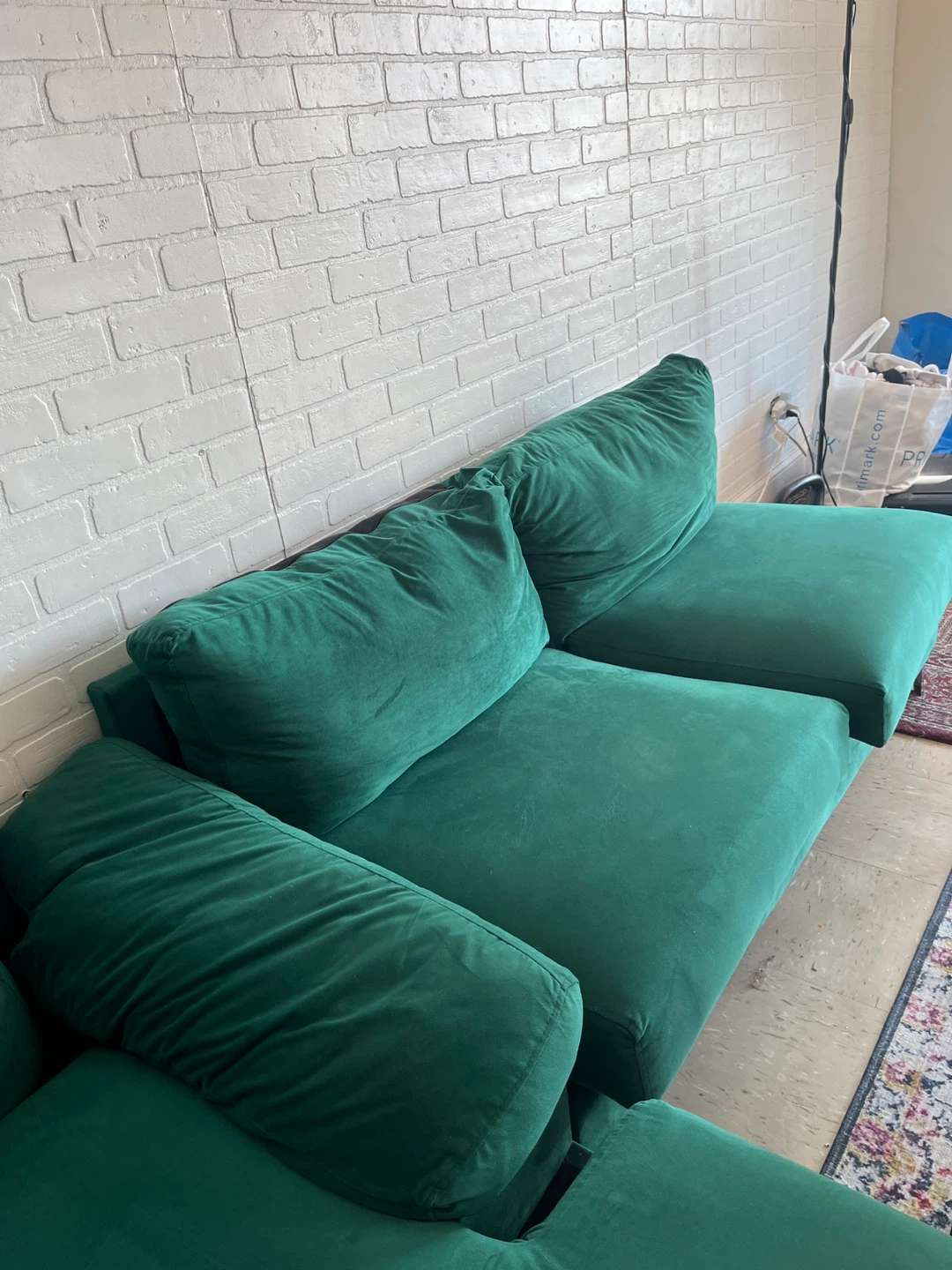 Green Velvet Sectional Sofa Couch - photo 2