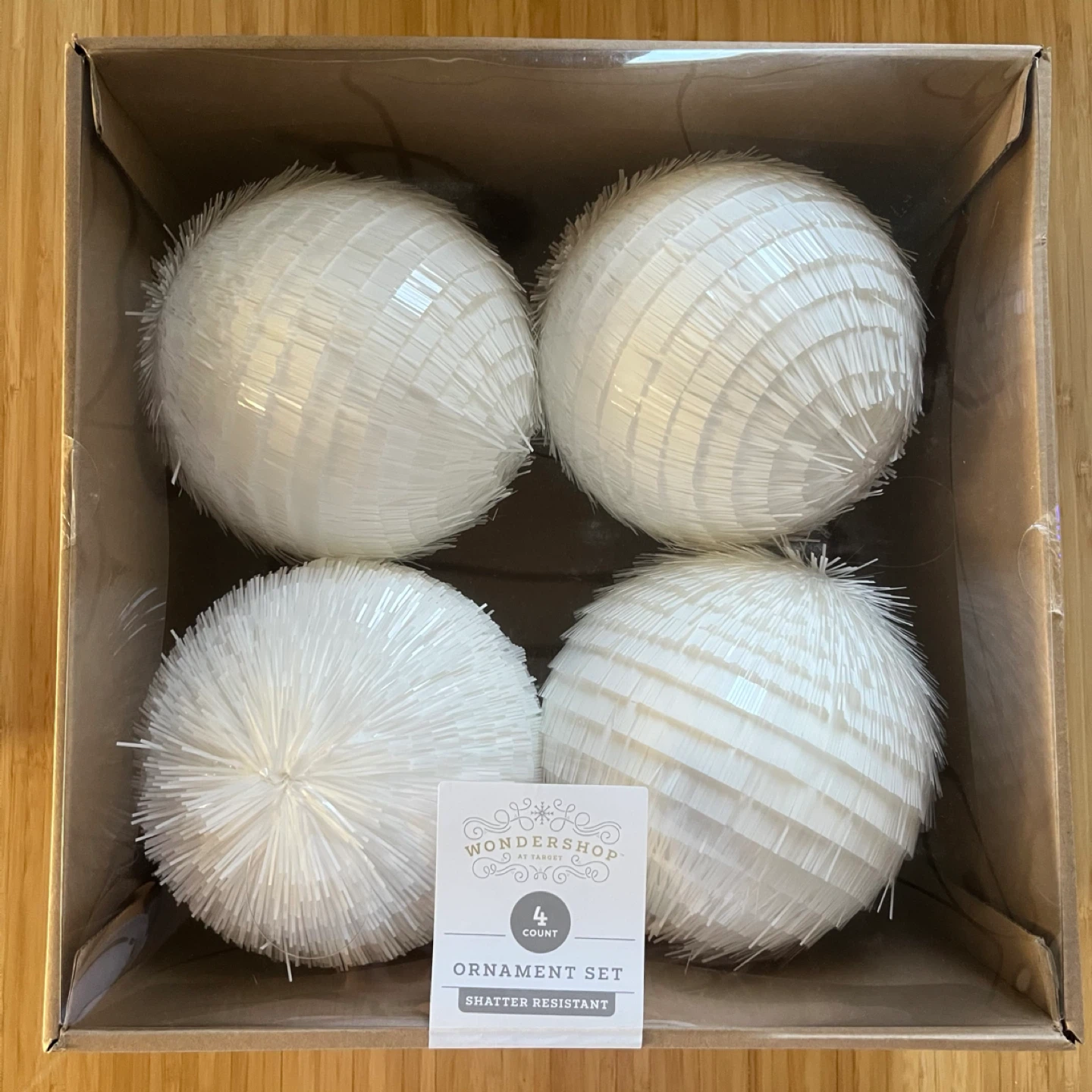 Wondershop White Fringe Ball Christmas Ornaments (4) 🥕