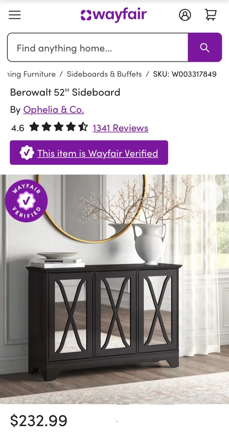 New Mirrored Sideboard Buffet Storage Console image indicator(2)