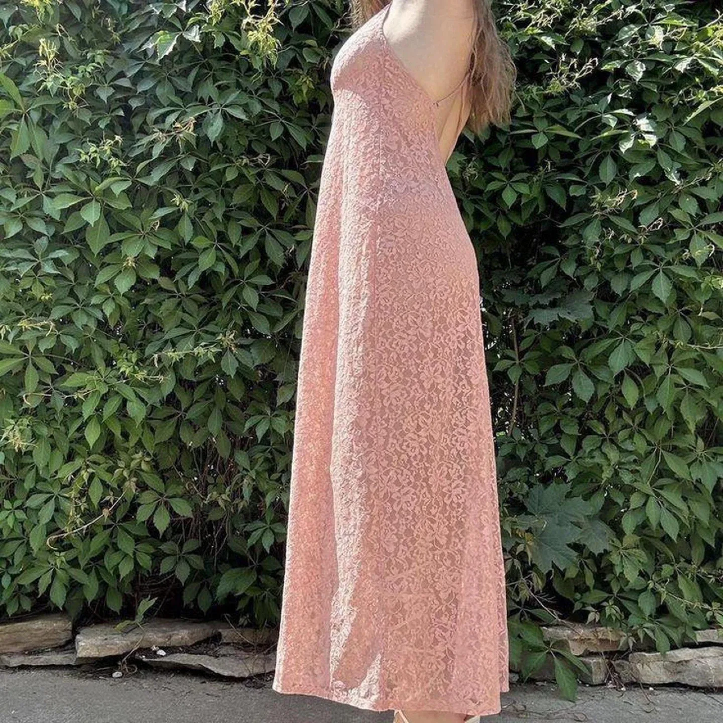 Y2k pink lace maxi dress image indicator(5)