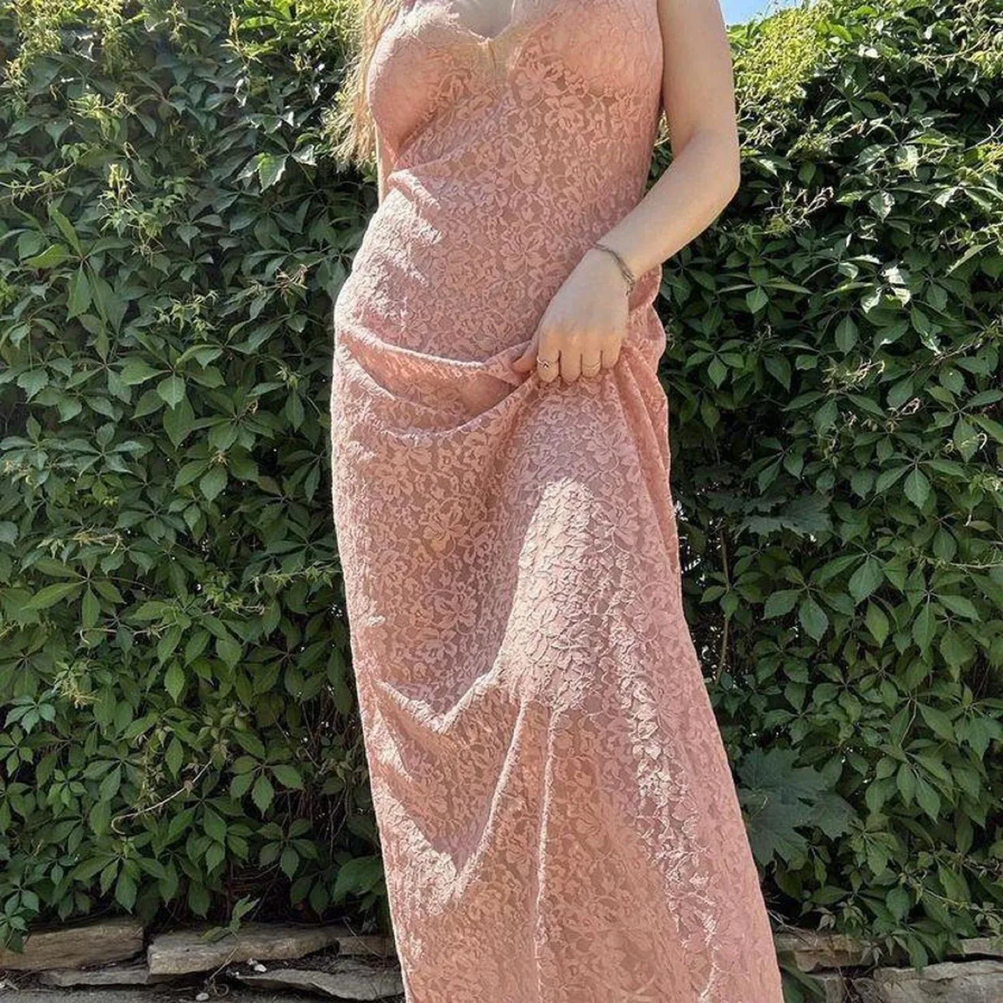 Y2k pink lace maxi dress image indicator(7)