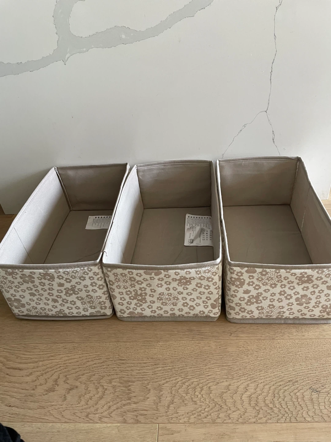 Set of 3 Beige Floral Storage Bins
