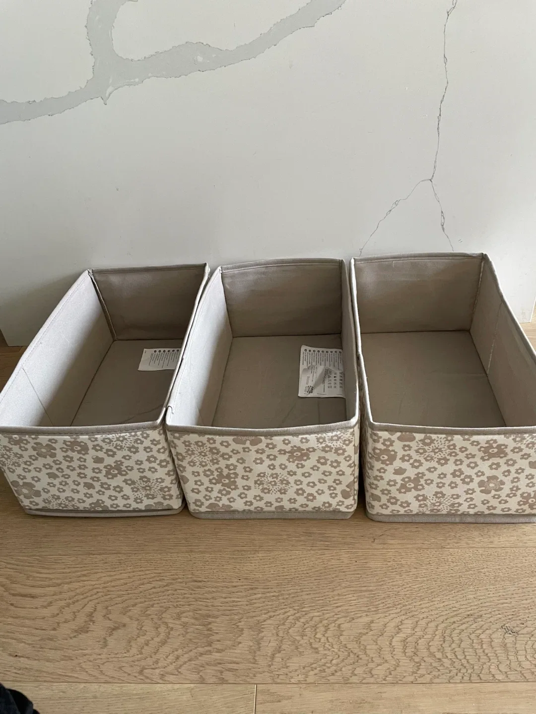 Set of 3 Beige Floral Storage Bins thumbnail