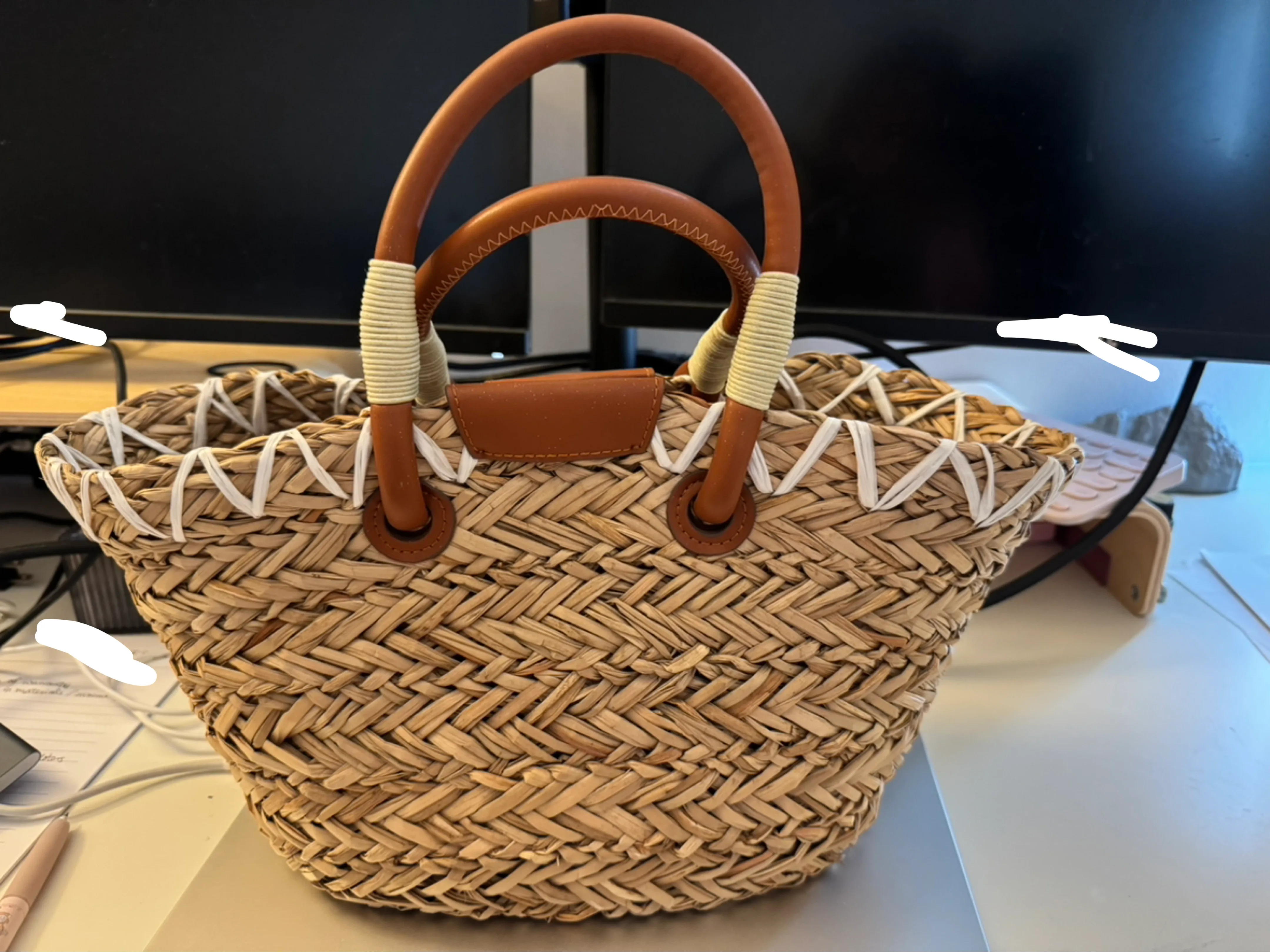Anya Hindmarch Woven Straw Eyes Basket Bag image indicator(2)