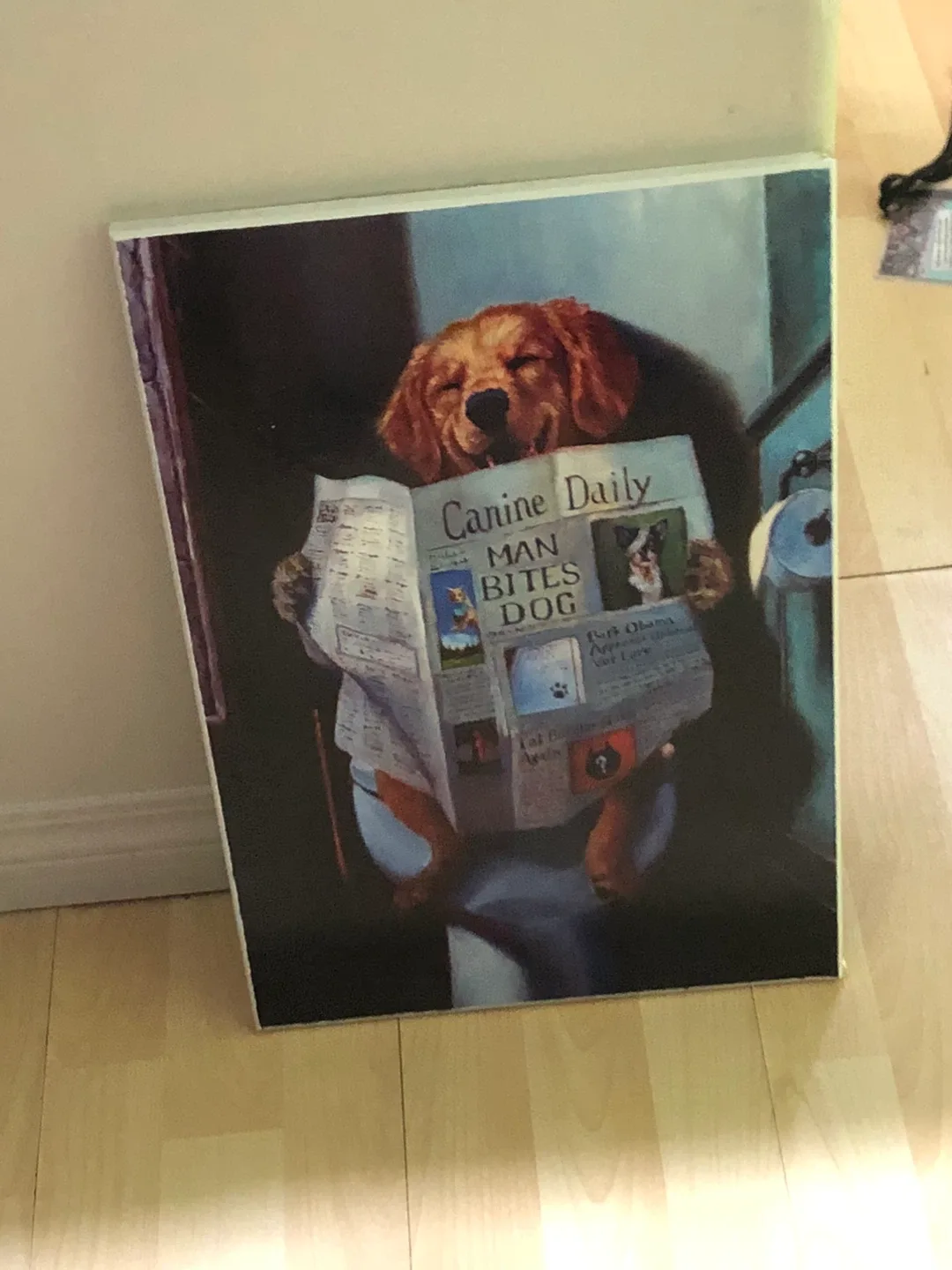 Dog reading newspaper wall hanging thumbnail