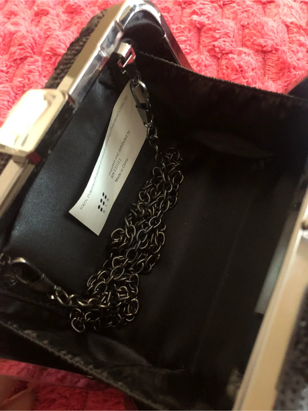 Sequin Black Clutch Purse with Chain image indicator(3)