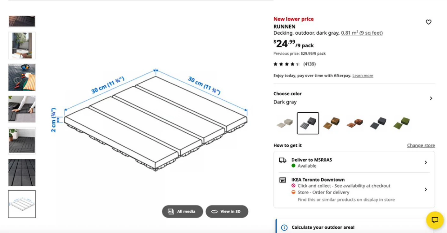 Ikea RUNNEN Decking, outdoor, dark gray (9 pack)