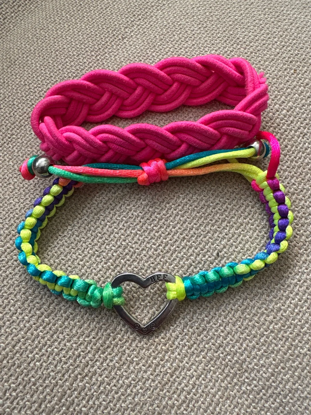 Braided Pink Bracelet & Heart Charm Bracelet thumbnail