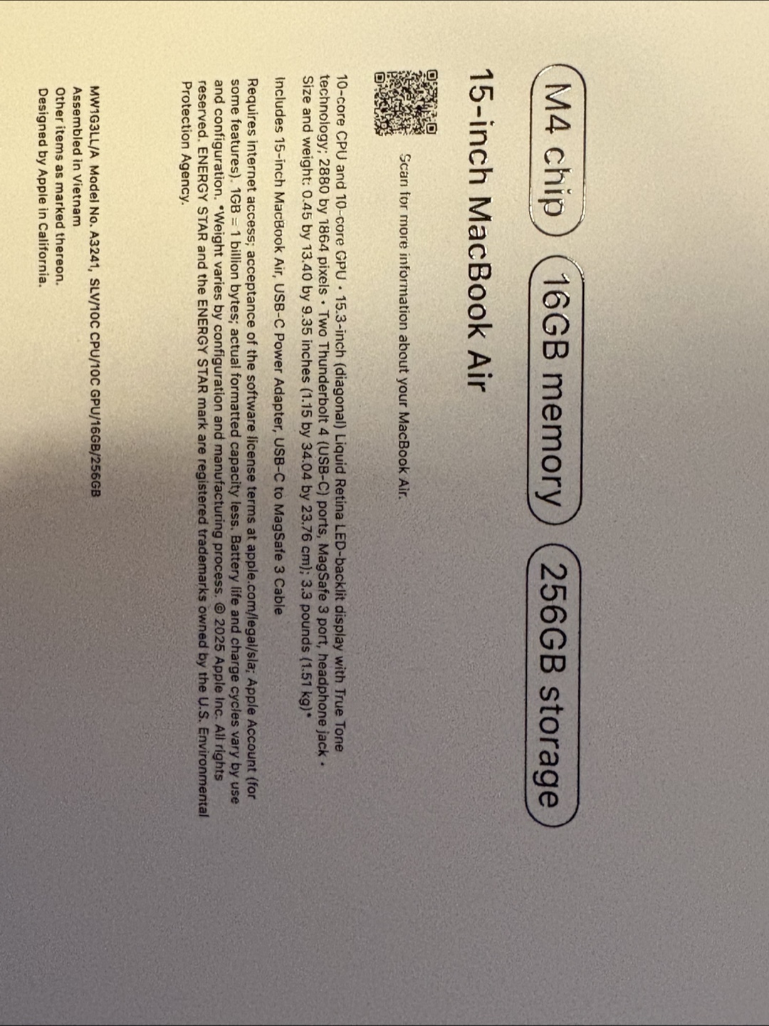 MacBook Air 15-inch M4 Chip 256GB - photo 2