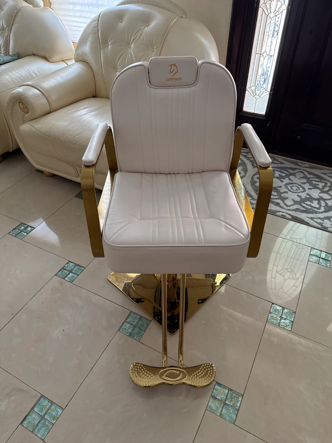 Luxmars White & Gold Salon/Barber Chair