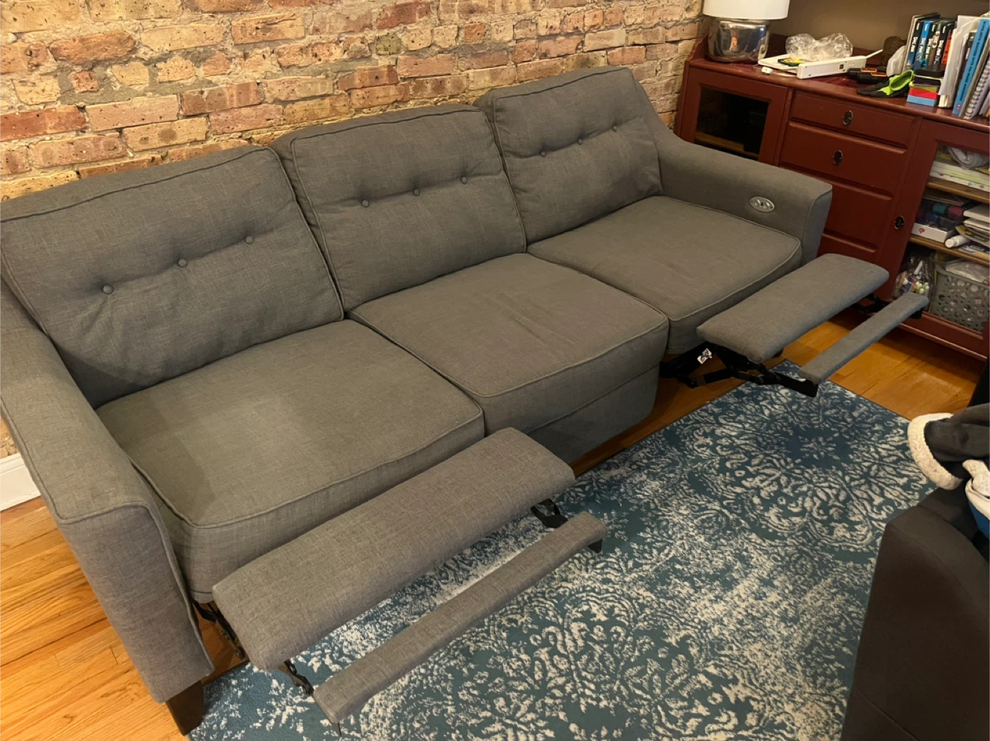Gray Three-Seat Electric Reclining Sofa With USB Charging - photo 2