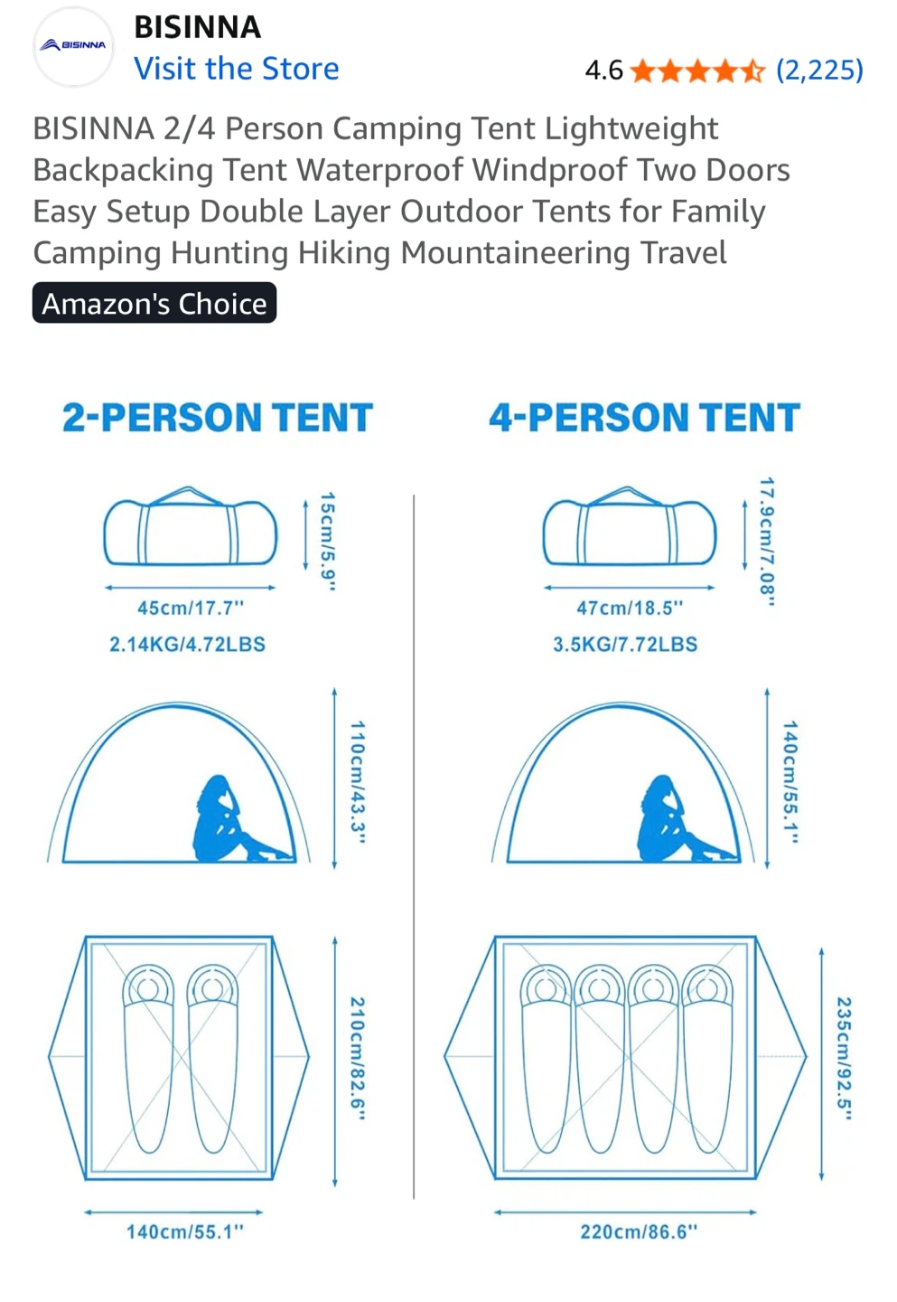 BISINNA 2 Person Camping Tent (NEW) - photo 2